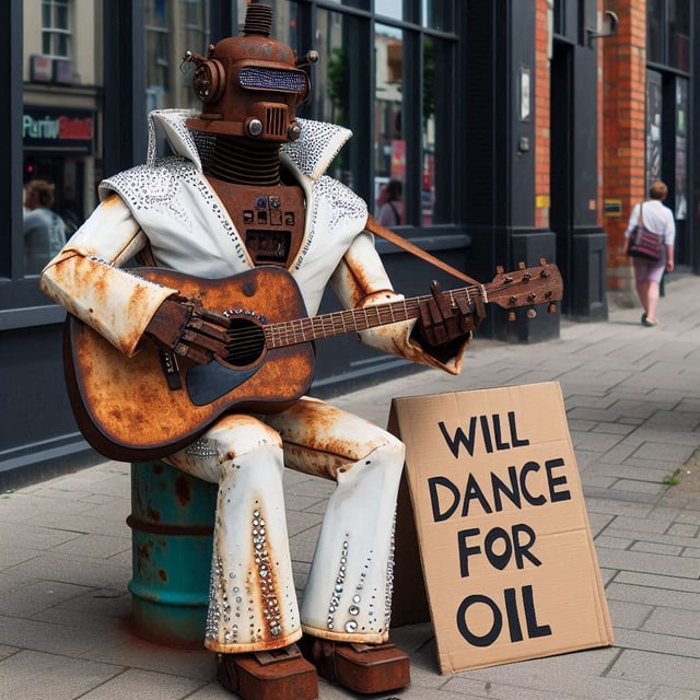 r/weirddalle - Homeless robot Elvis impersonator