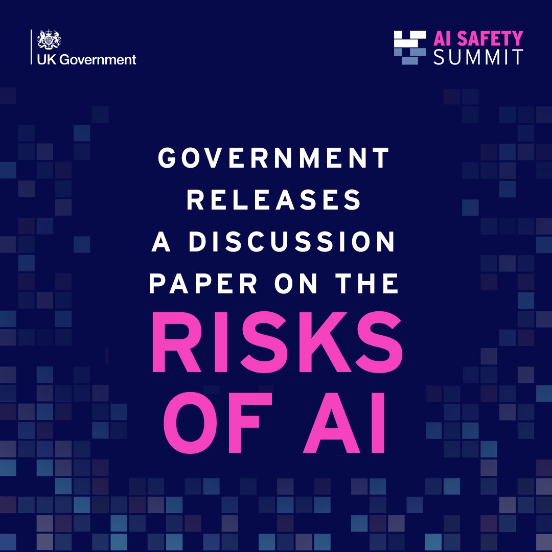 Text on a navy background saying 'Government releases a discussion paper on the risks of AI'
